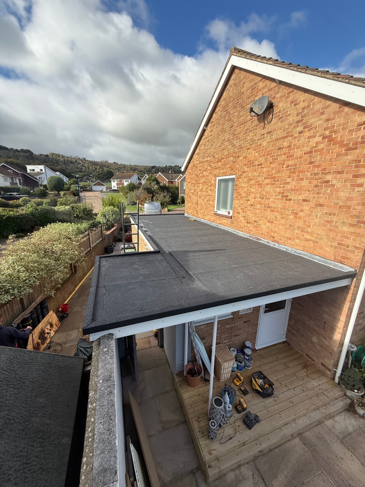 New felt flat roof over a side extension